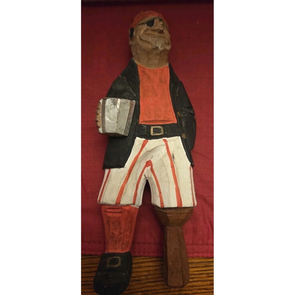 Painted Carved Pirate‎ Wood Peg Leg Sailor Fisherman Vtg Figurine Nautical Decor